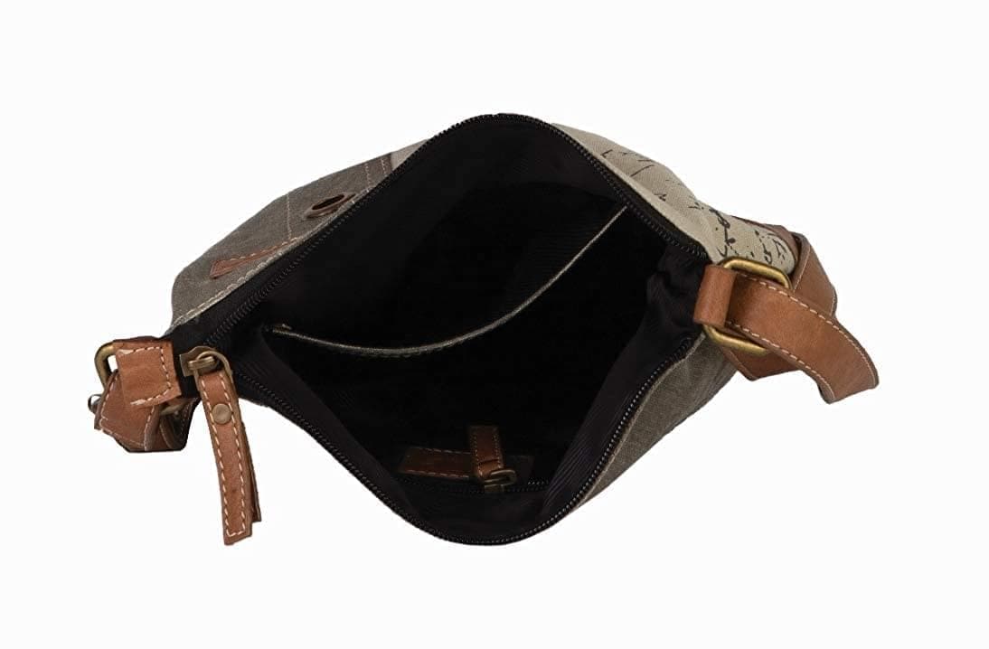 Mona B - Cotton Canvas Messenger Crossbody Sling Bag with Stylish Design for Women: Vintage Script Cream