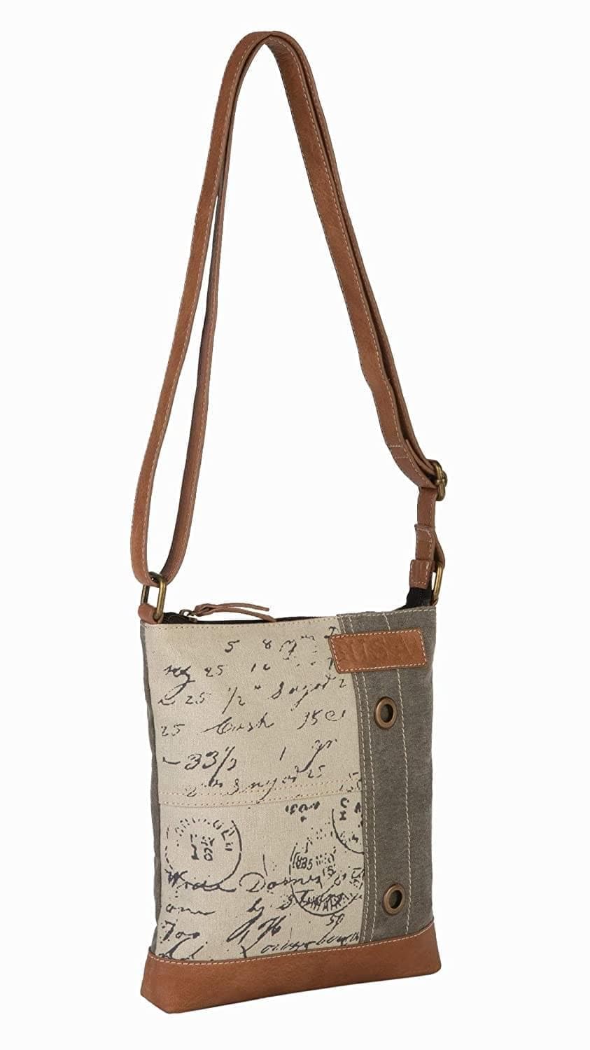 Mona B - Cotton Canvas Messenger Crossbody Sling Bag with Stylish Design for Women: Vintage Script Cream