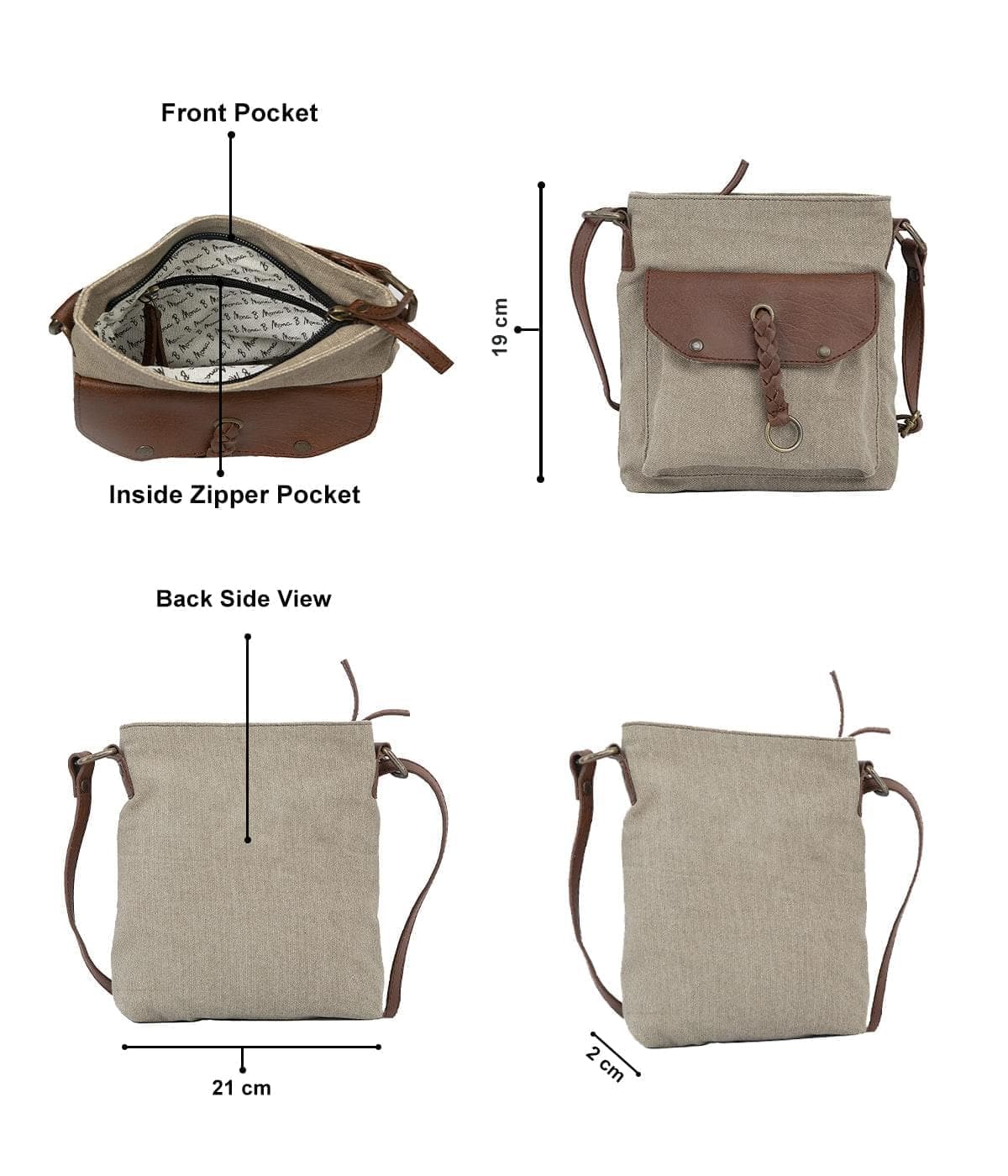 Mona B - Cotton Canvas Small Multicolor Messenger Crossbody Vintage Sling Bag with Stylish Design for Women (Stone)