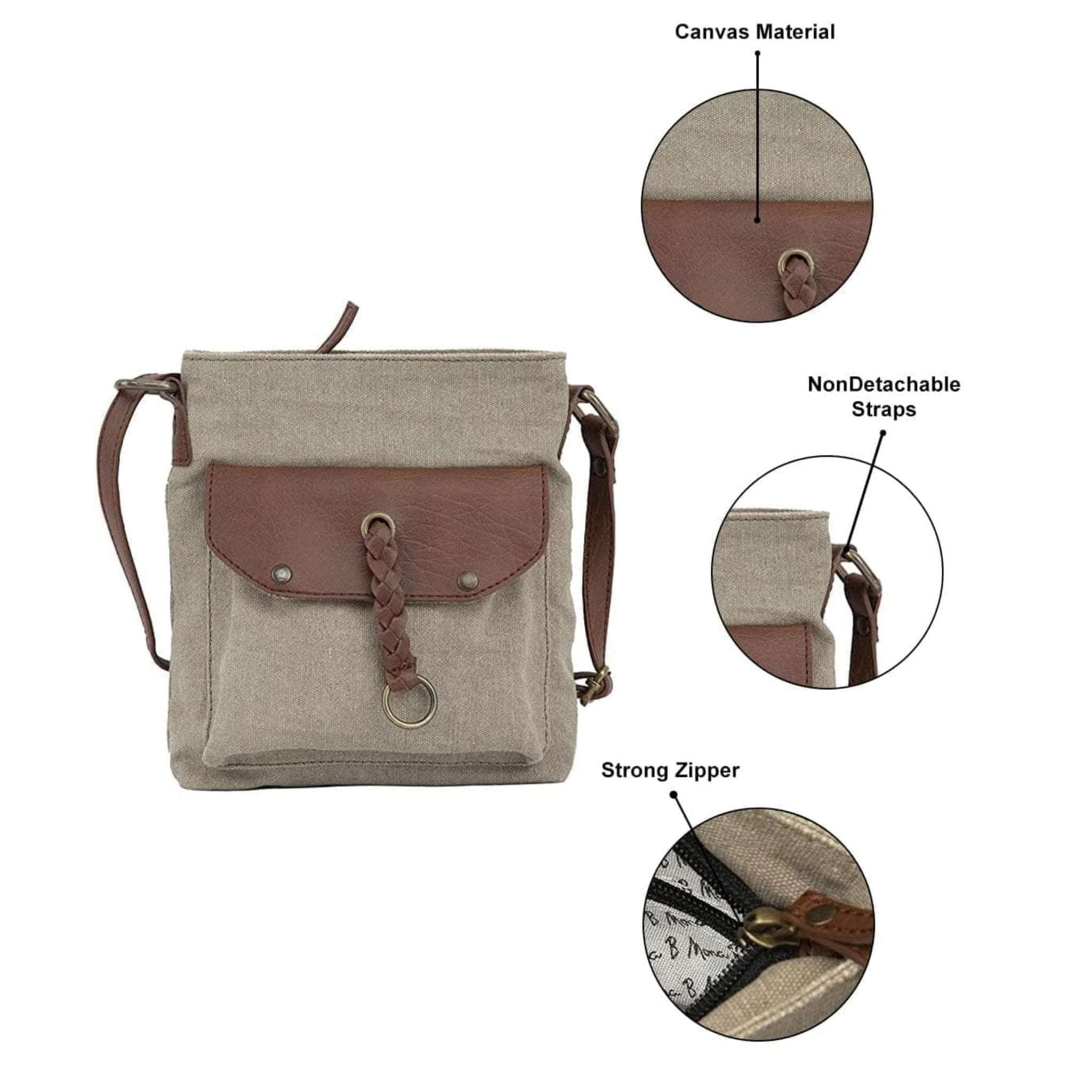 Mona B - Cotton Canvas Small Multicolor Messenger Crossbody Vintage Sling Bag with Stylish Design for Women (Stone)