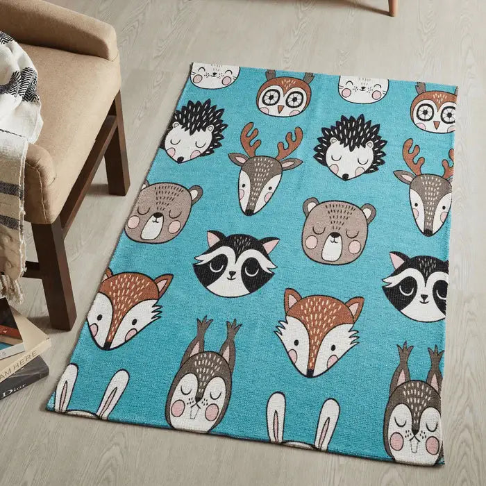 Cute Fox Print Kids Room Dhurrie Carpet Rug Runner Floor Mat - 3x5 Feet Multi-Color