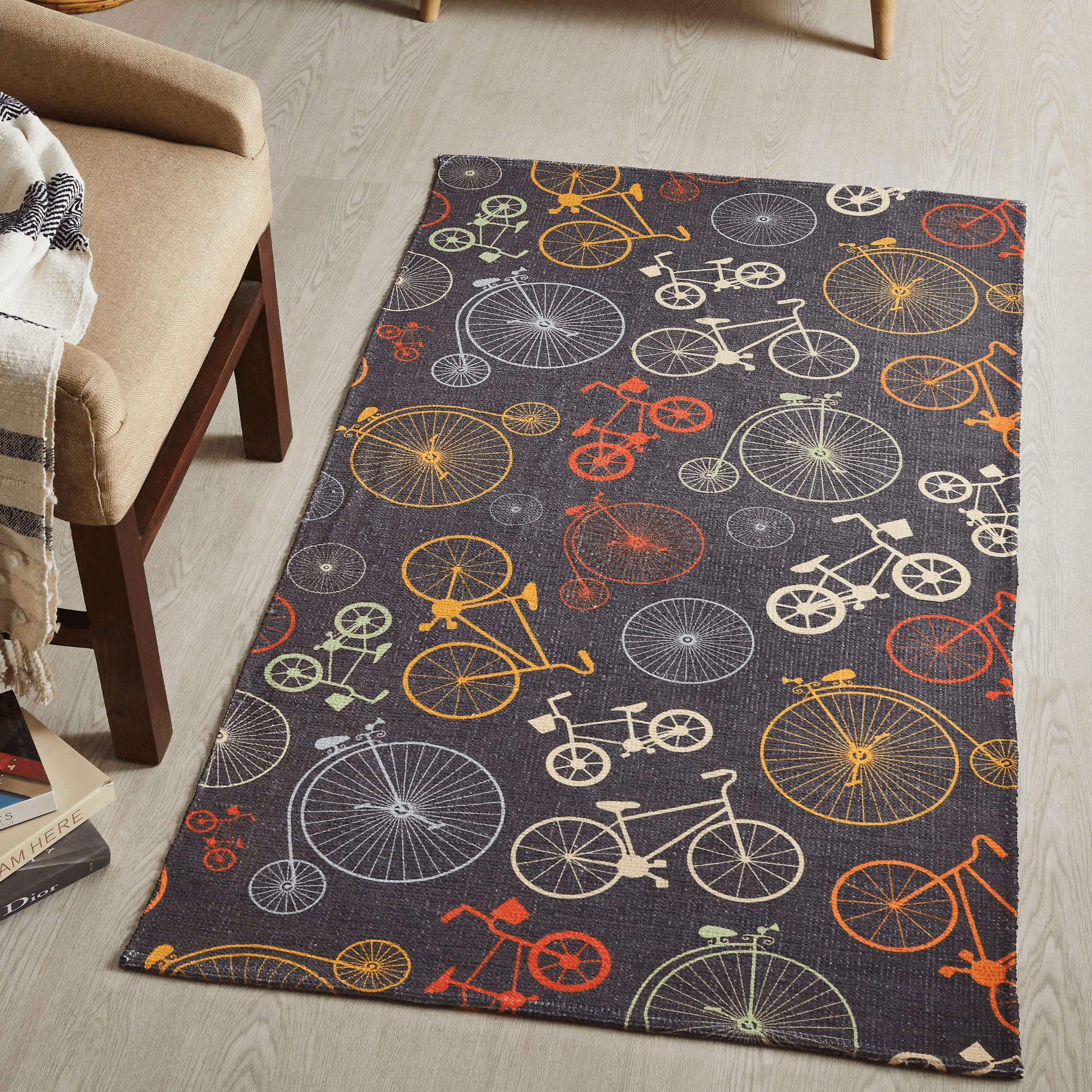 Mona B - Printed Cycle Kids Room Dhurrie Carpet Rug Runner Floor Mat for Living Room Bedroom: 3 X 5 Feet Multi Color - PR-110 (3660)