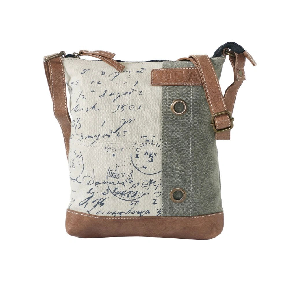 Mona B - Cotton Canvas Messenger Crossbody Sling Bag with Stylish Design for Women: Vintage Script Cream