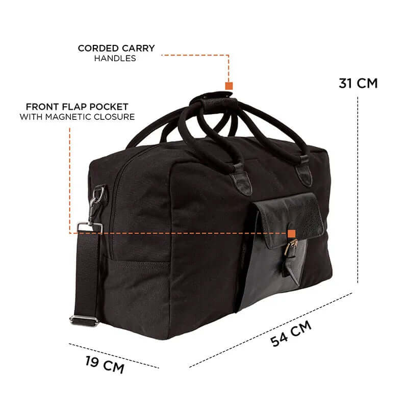 Cord Duffle Bag For Men & Women - Black