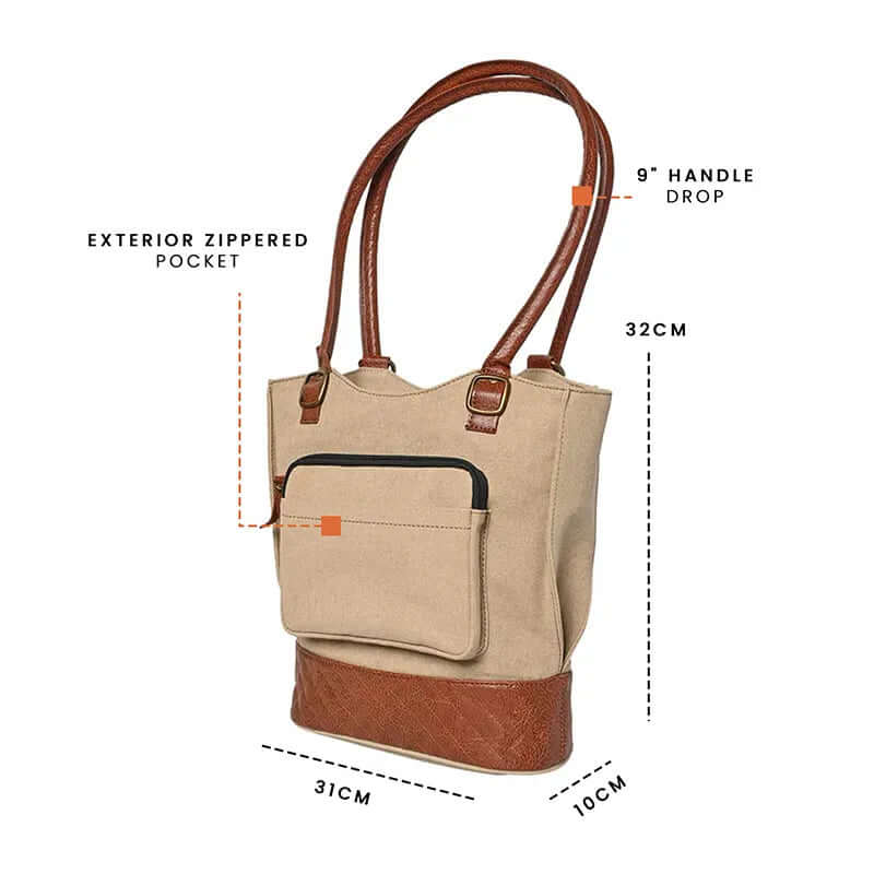 Mona B - Two in One Convertible Tote: Beige - (M-2507)