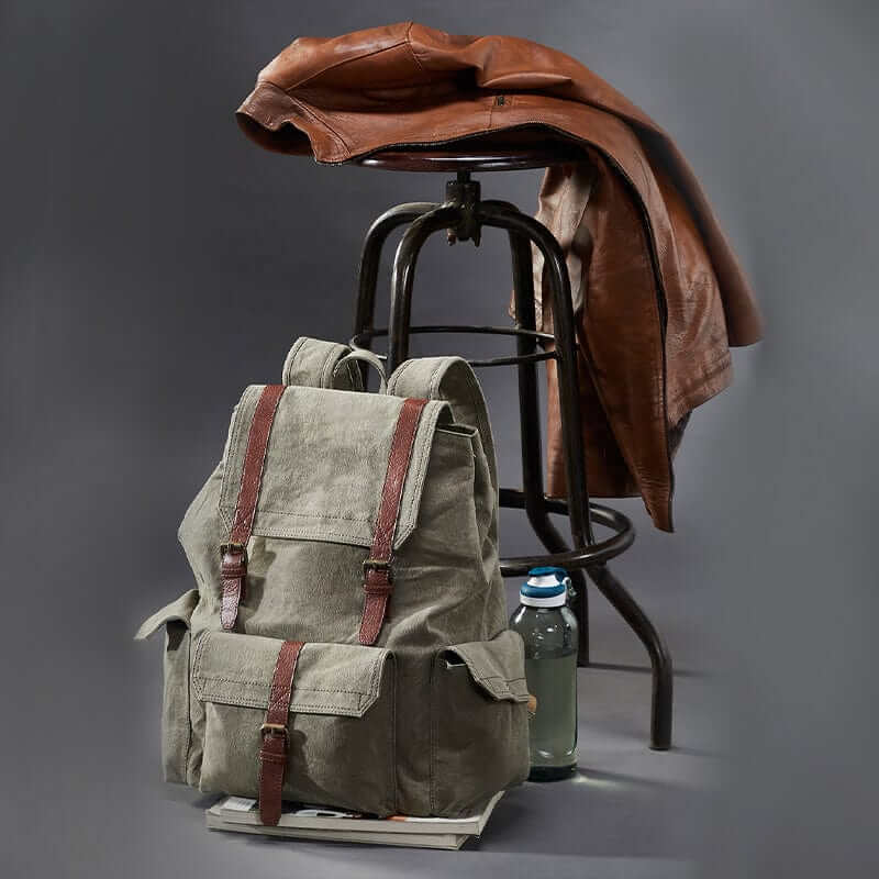 Mona B - Canvas large Back Pack with inside laptop compartment for Offices, Schools and Colleges for Men and Women (Moss) - MC-1001 C