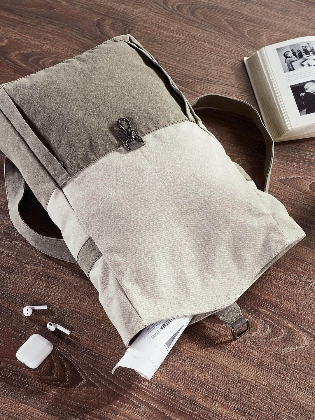 Mona B - Ice Grey 100% Cotton Canvas Back Pack for Offices Schools and Colleges with Two Outside Pockets and Stylish Design for Men and Women