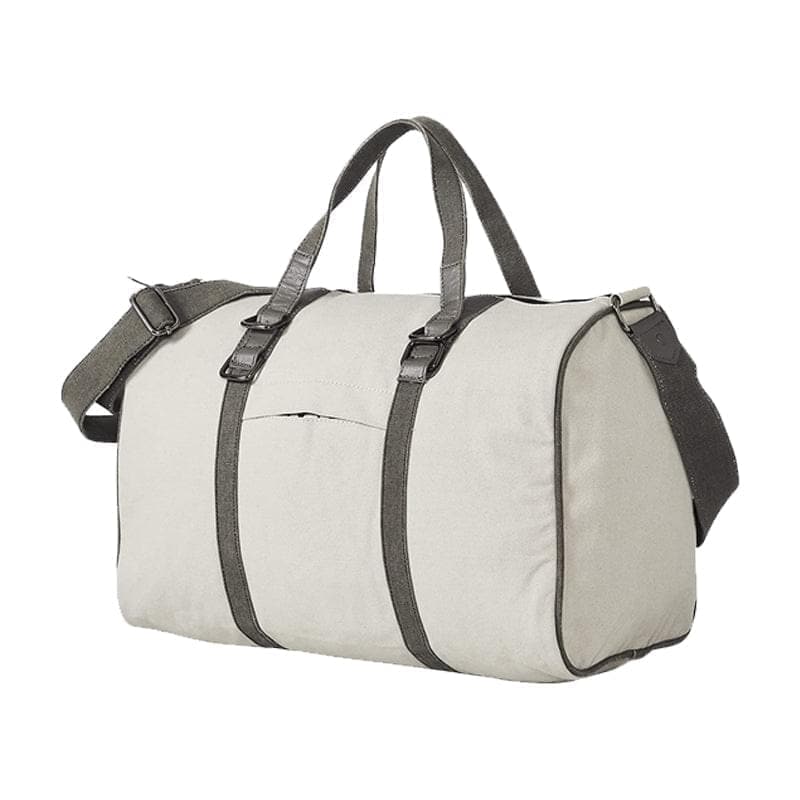 Mona B - Ice Grey 100% Cotton Canvas Duffel Gym Travel and Sports Bag with Outside Pocket and Stylish Design for Men and Women