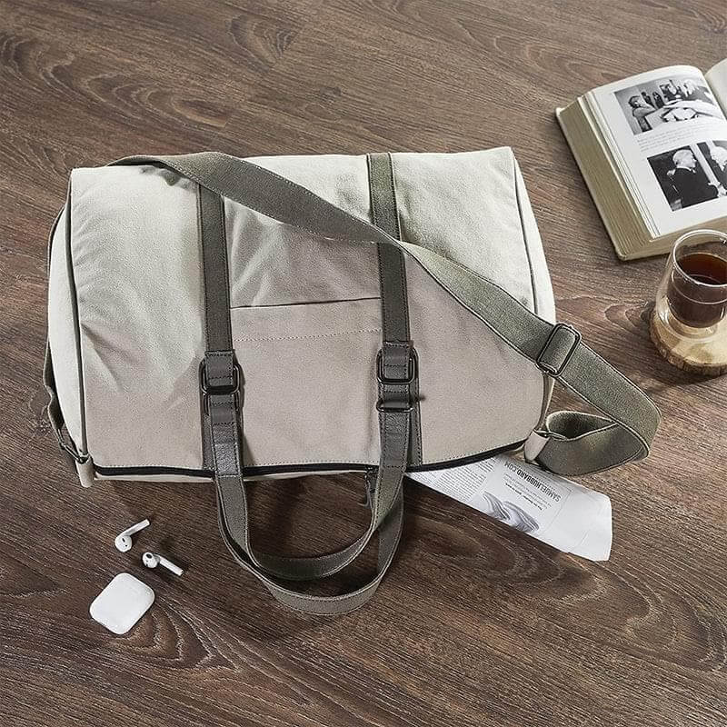 Mona B - Ice Grey 100% Cotton Canvas Duffel Gym Travel and Sports Bag with Outside Pocket and Stylish Design for Men and Women
