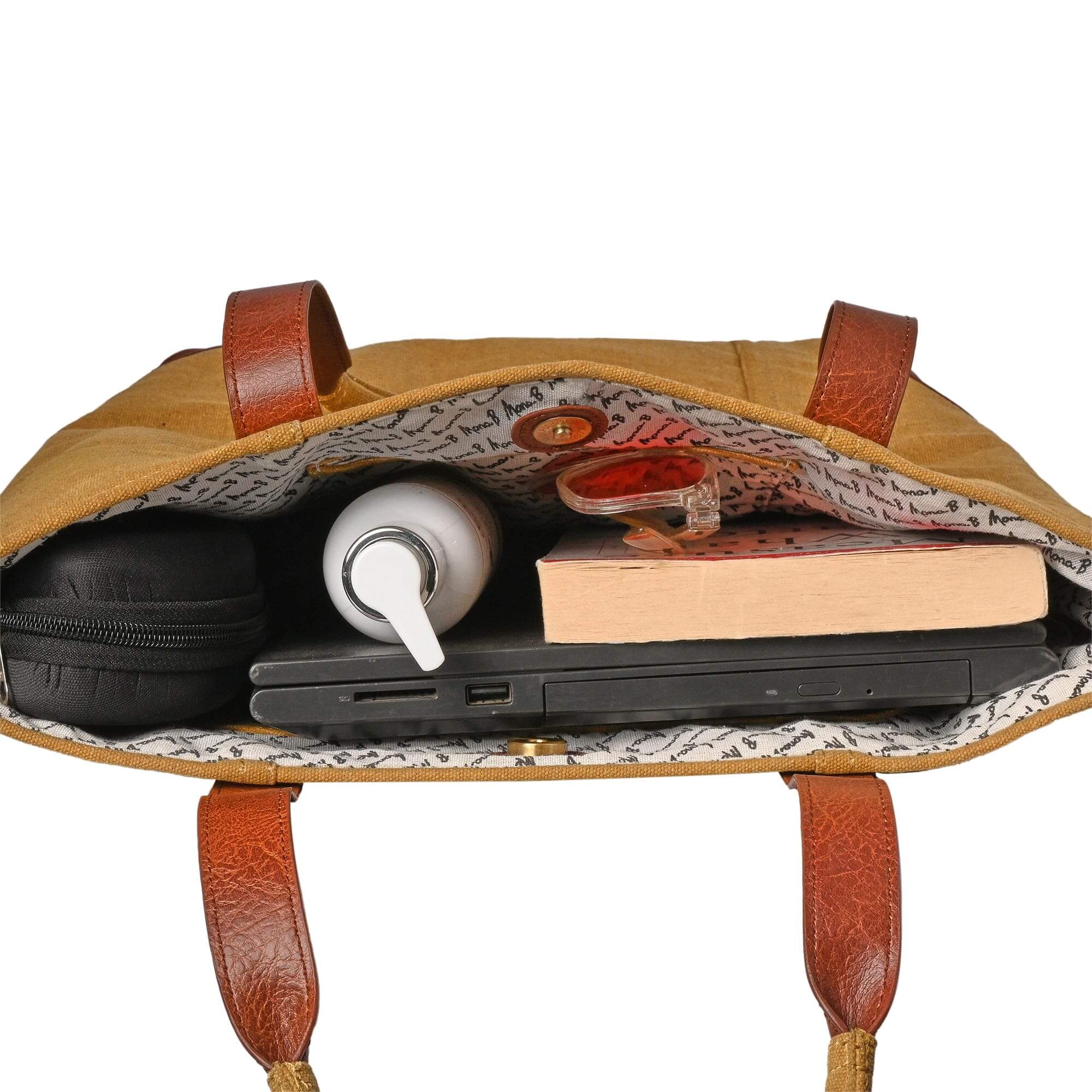 Mona B - Large Canvas Handbag for Women | Tote Bag for Grocery, Shopping, Travel | Stylish Vintage Shoulder Bags for Women (Mustard)