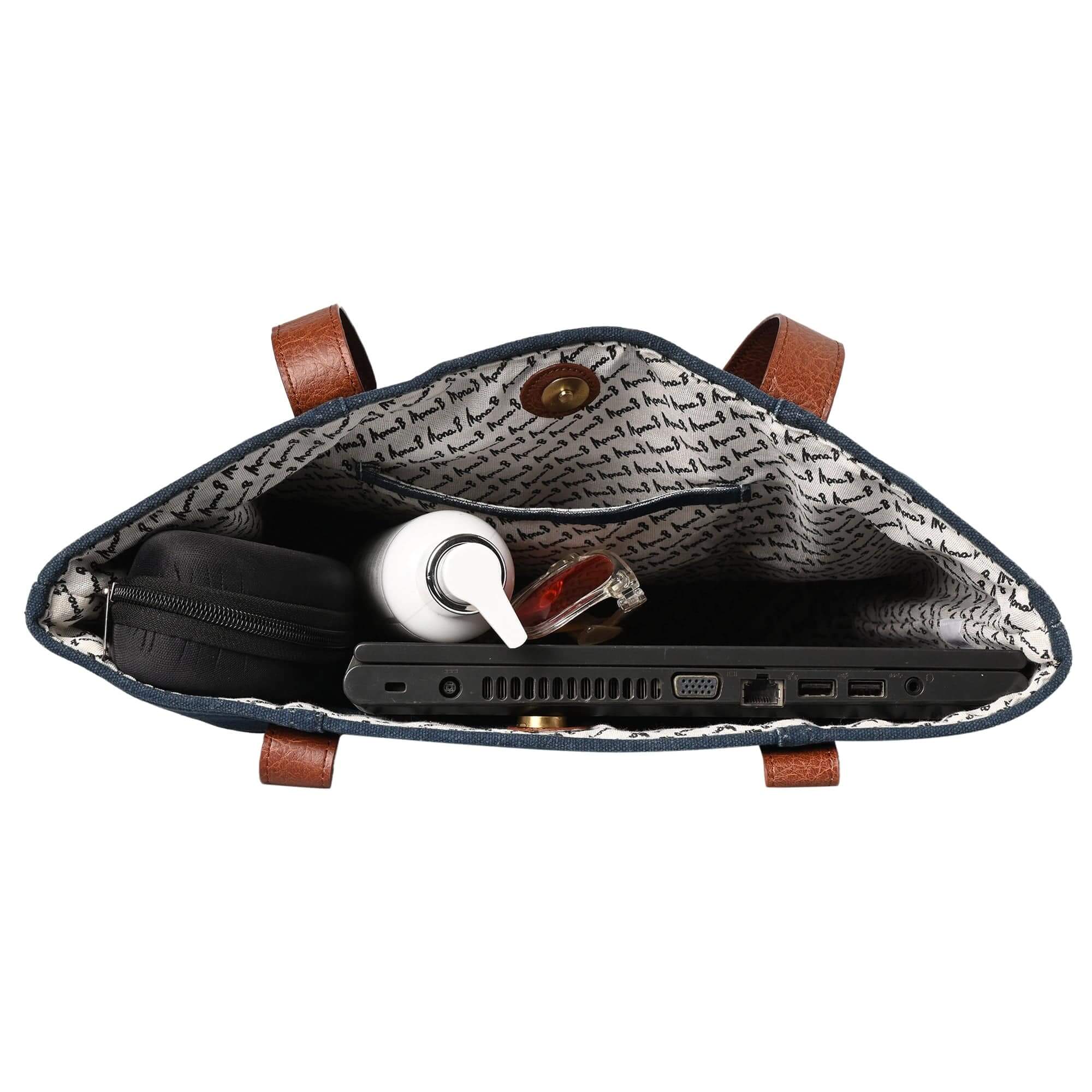 Mona B - Large Canvas Handbag for Women | Tote Bag for Grocery, Shopping, Travel | Stylish Vintage Shoulder Bags for Women (Navy)