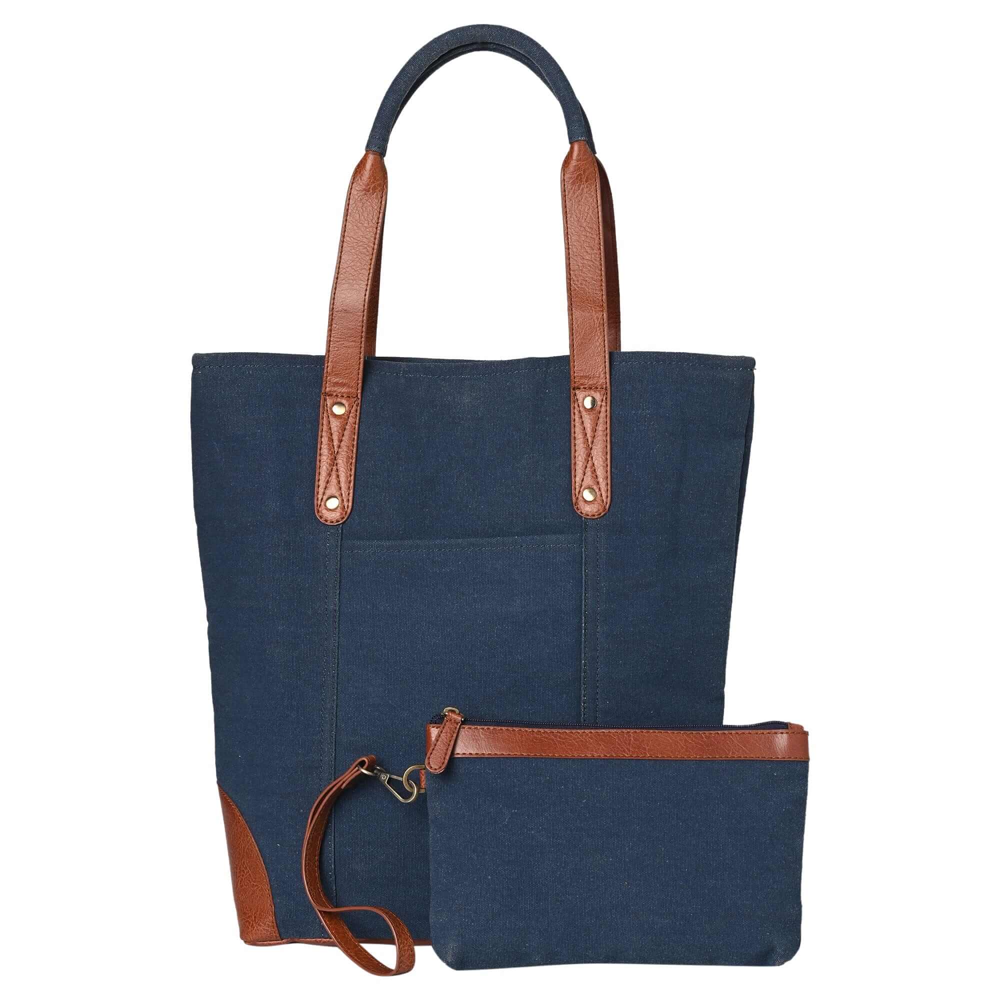 Mona B - Large Canvas Handbag for Women | Tote Bag for Grocery, Shopping, Travel | Stylish Vintage Shoulder Bags for Women (Navy)