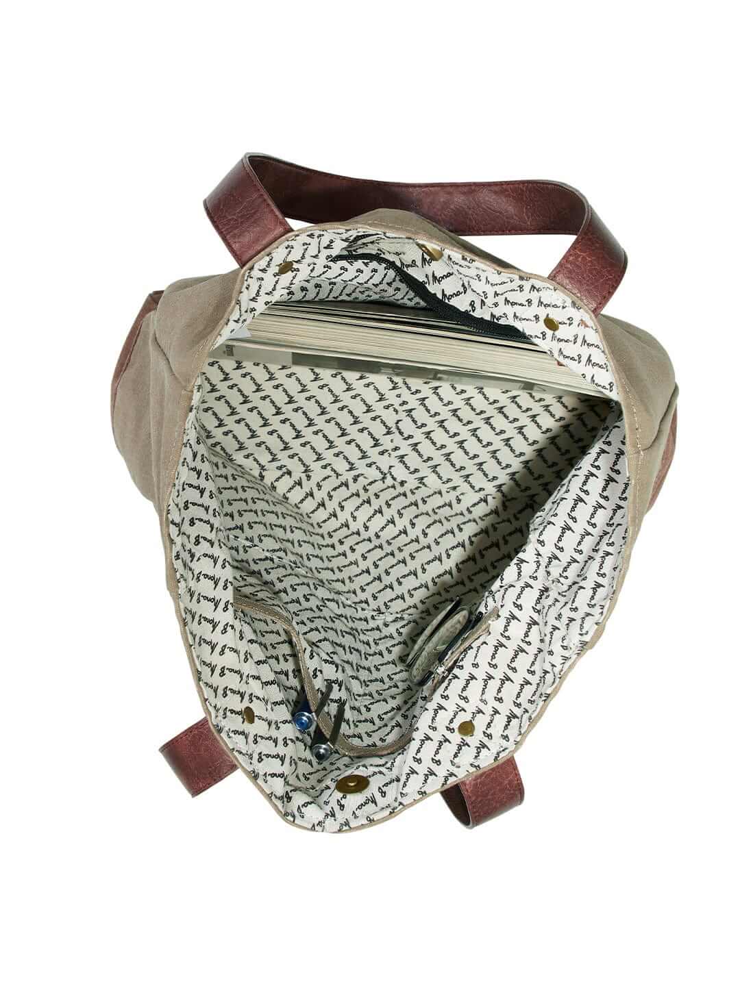 Mona B - Large Canvas Handbag for Women | Zipper Tote Bag for Grocery, Shopping, Travel | Stylish Vintage Shoulder Bags for Women (Beige) - M-3702