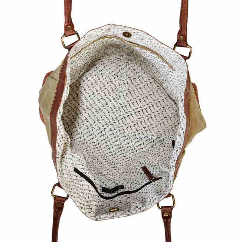 Mona B - Large Canvas Handbag for Women | Zipper Tote Bag for Grocery, Shopping, Travel | Stylish Vintage Shoulder Bags for Women (Beige) - M-6015