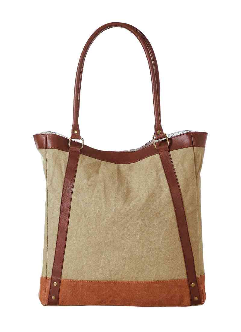 Mona B - Large Canvas Handbag for Women | Zipper Tote Bag for Grocery, Shopping, Travel | Stylish Vintage Shoulder Bags for Women (Beige) - M-6015