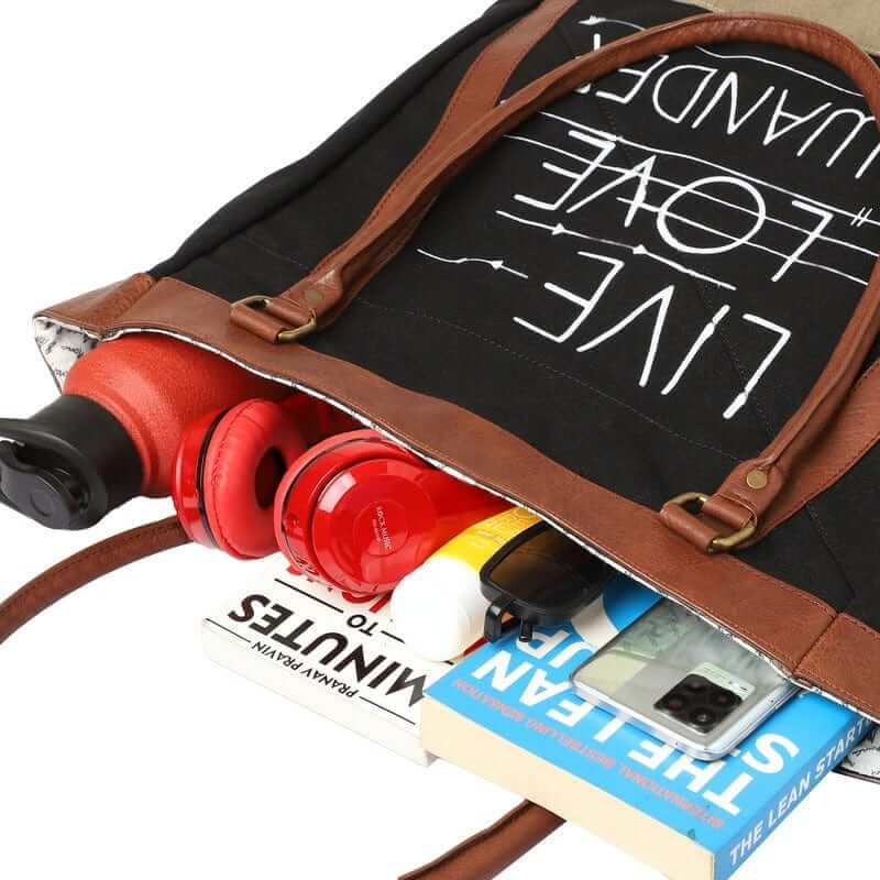 Mona B - Large Canvas Handbag for Women | Zipper Tote Bag for Grocery, Shopping, Travel | Stylish Vintage Shoulder Bags for Women (Black) - (M-6014)