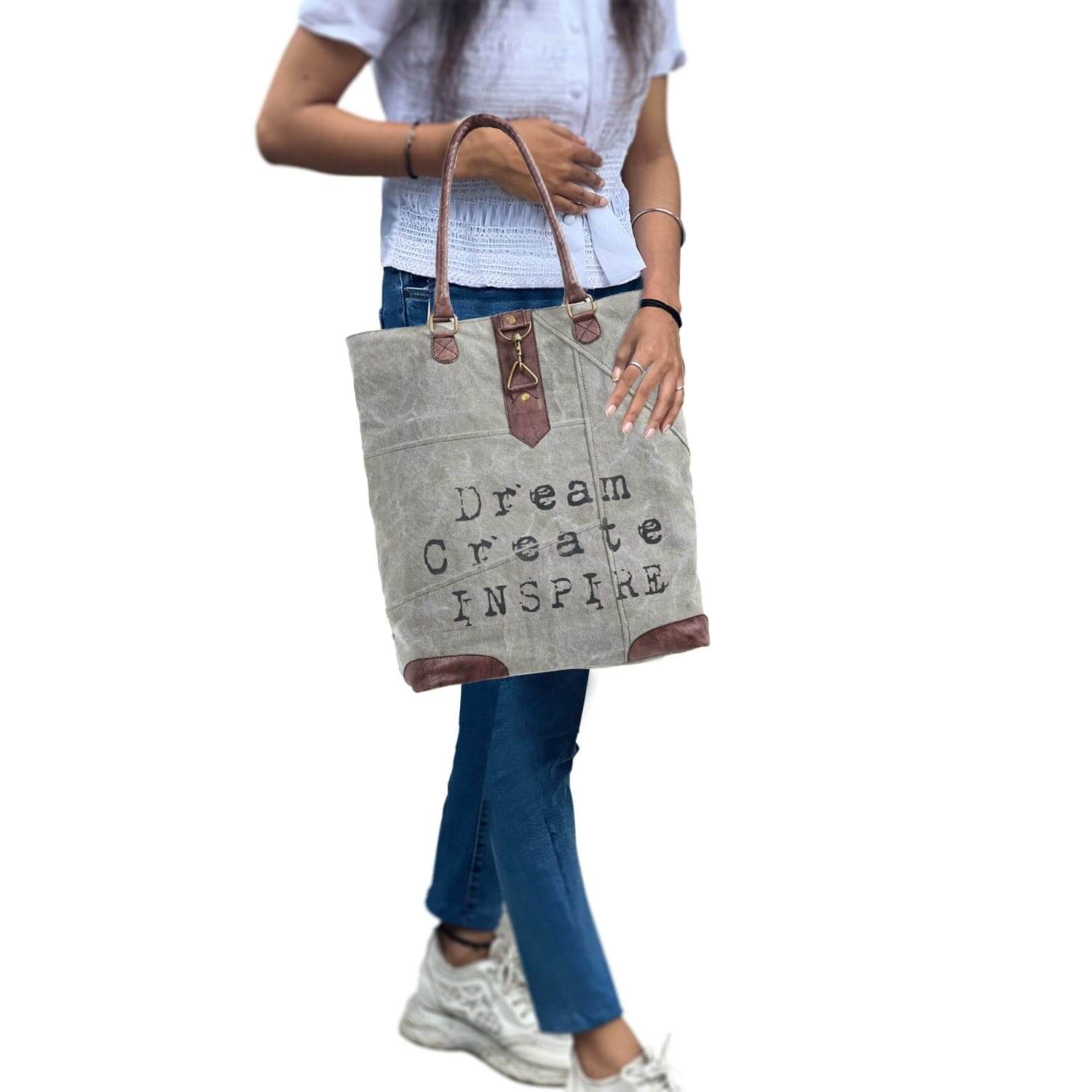 Mona B - Large Canvas Handbag for Women | Zipper Tote Bag for Grocery, Shopping, Travel | Stylish Vintage Shoulder Bags for Women (Grey) - M-5283