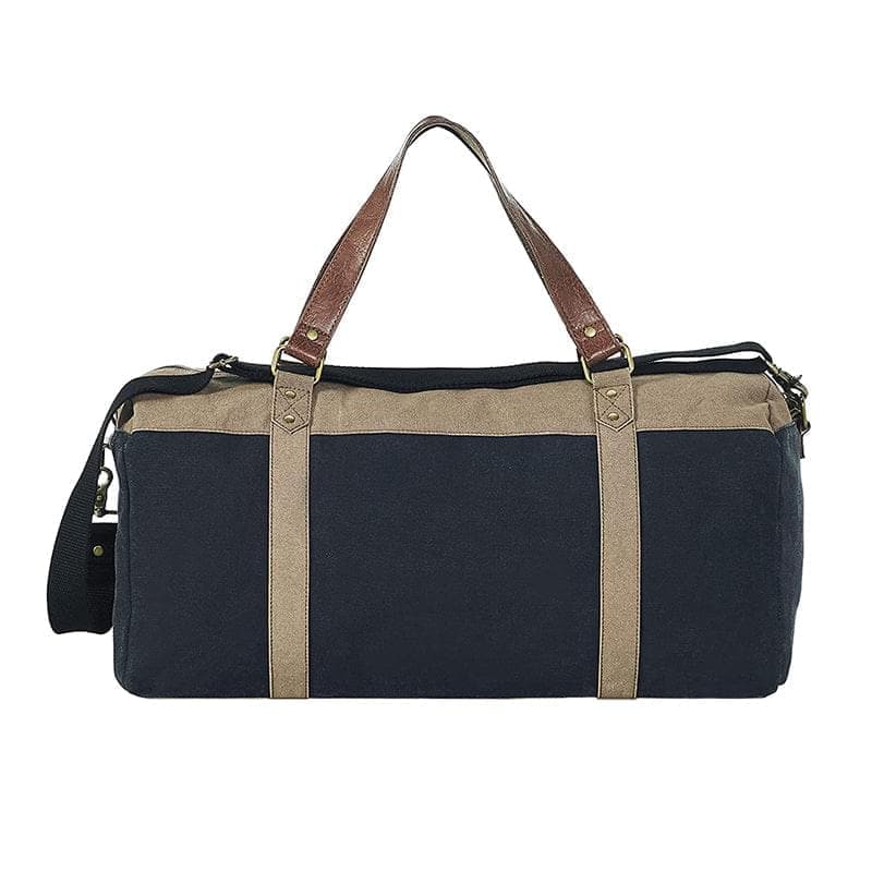 Mona B - Navy 100% Cotton Canvas Duffel Gym Travel and Sports Bag with Outside Zippered Pocket and Stylish Design for Men and Women
