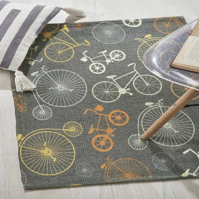 Bicycle Print Kids Room Dhurrie Carpet - 2x3 Feet Multi-Color Floor Mat for Children