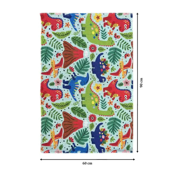 Printed Dinosaur Kids Dhurrie Carpet Rug Floor Mat: 2x3 Feet - Colorful Play Mat