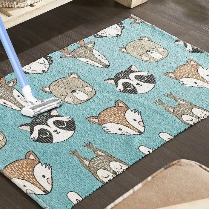 Printed Fox Kids Room Dhurrie Carpet Rug Runner: 2 X 3 Feet - Children Room Floor Mat (Multi Color - Small)