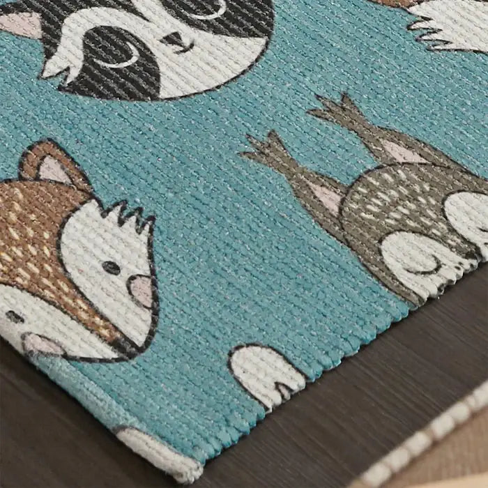 Printed Fox Kids Room Dhurrie Carpet Rug Runner: 2 X 3 Feet - Children Room Floor Mat (Multi Color - Small)