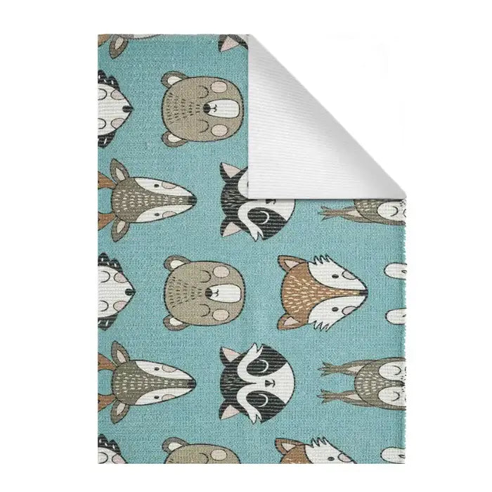 Printed Fox Kids Room Dhurrie Carpet Rug Runner: 2 X 3 Feet - Children Room Floor Mat (Multi Color - Small)