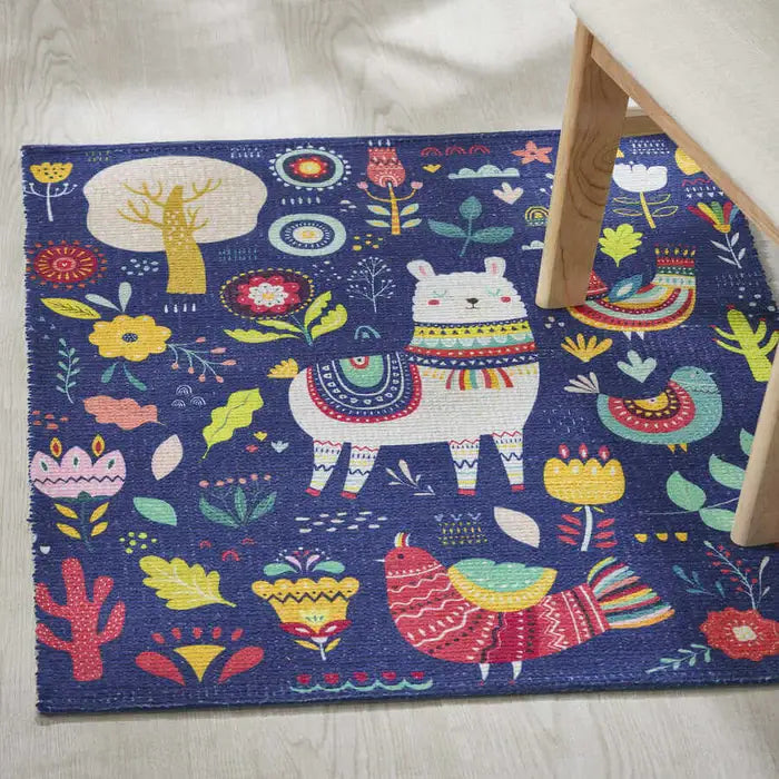 Cute Lama Kids Room Dhurrie Carpet 2x3 Feet - Children's Floor Mat