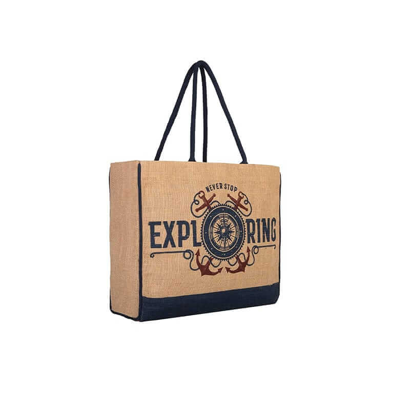 Mona B - Reusable Jute Shopping Bag With Stylish Design for Men and Women (Bon Voyage)