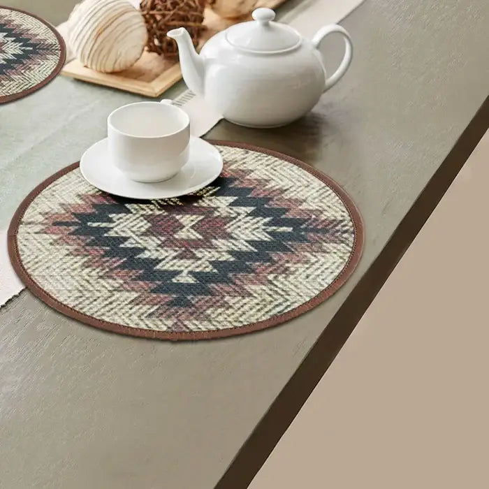 Mona B - Set of 2 Printed Placemats, 13 INCH Round, Best for Bed-Side Table/Center Table, Dining Table/Shelves (Aztec)