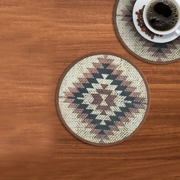 Mona B - Set of 2 Printed Placemats, 13 INCH Round, Best for Bed-Side Table/Center Table, Dining Table/Shelves (Aztec)