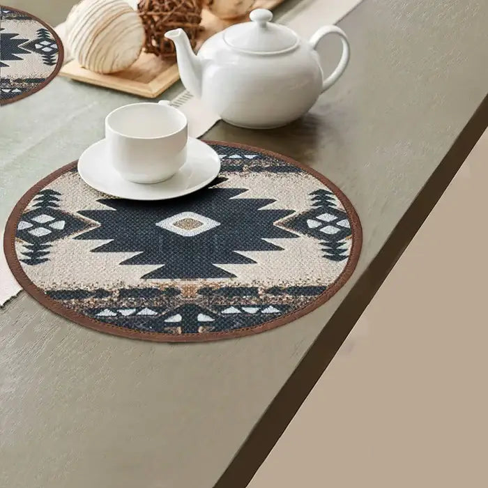 Mona B - Set of 2 Printed Placemats, 13 INCH Round, Best for Bed-Side Table/Center Table, Dining Table/Shelves (Geo)