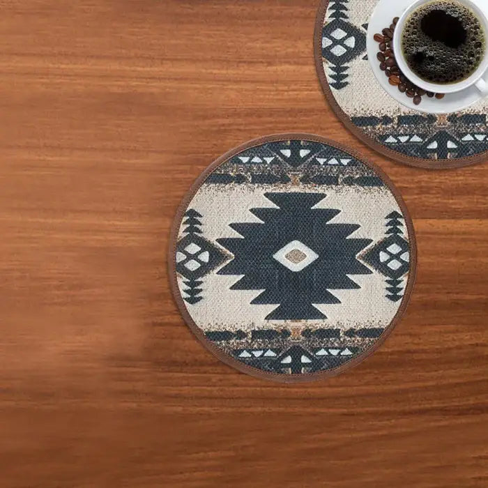 Mona B - Set of 2 Printed Placemats, 13 INCH Round, Best for Bed-Side Table/Center Table, Dining Table/Shelves (Geo)