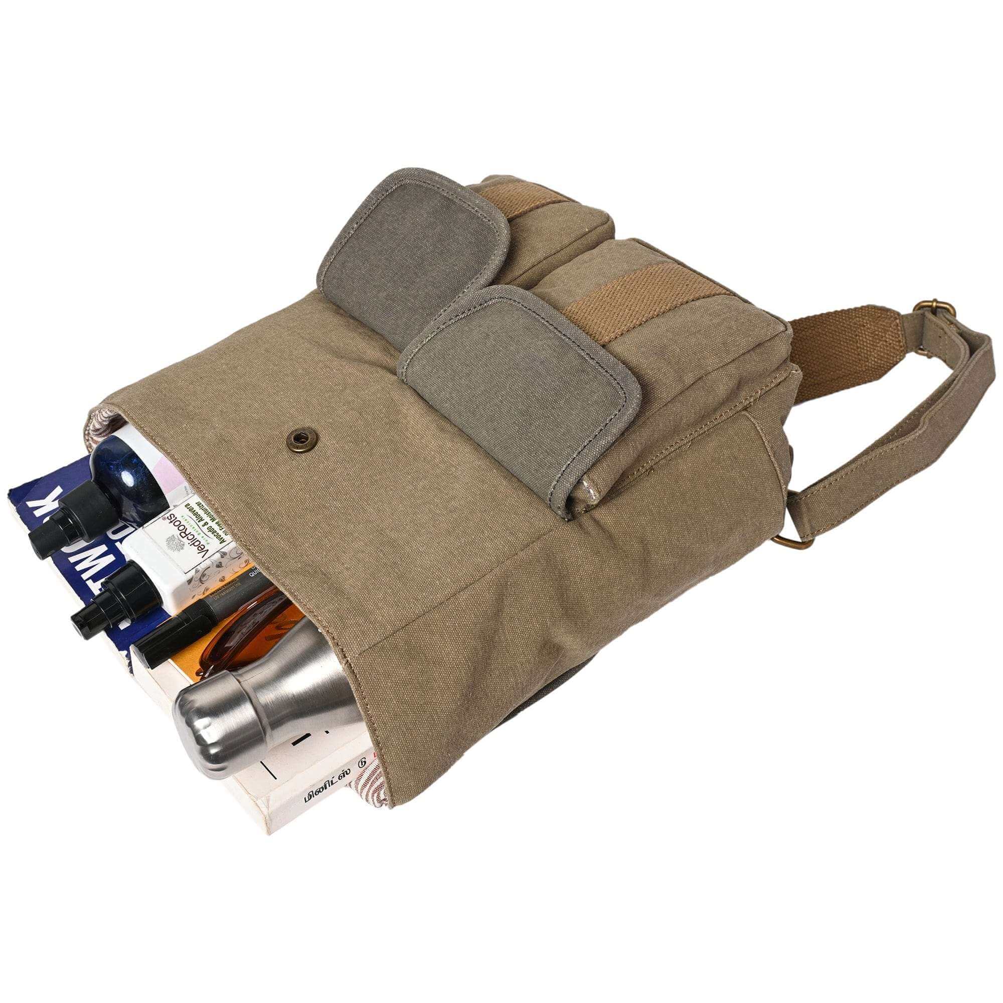 Mona B - Stone 100% Cotton Canvas Messenger Crossbody Bag with Stylish Design for Men and Women Multi Coloured