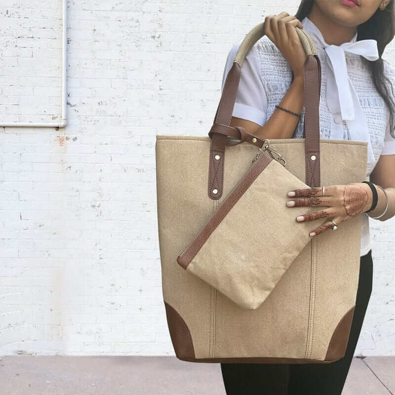 Mona B - Women Canvas Handbag for Women Tote Bag for Grocery, Shopping, Travel: Brown, Large