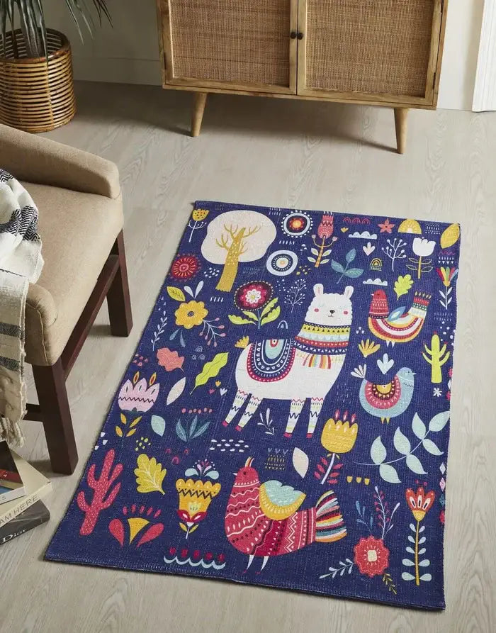 Cute Llama Kids Dhurrie Carpet 3x5 Feet | Animal Printed Children Room Floor Mat