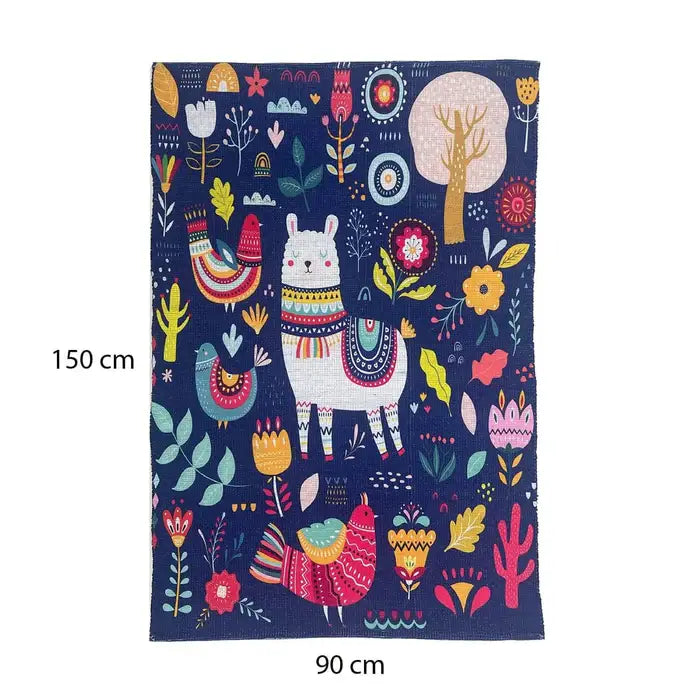 Cute Llama Kids Dhurrie Carpet 3x5 Feet | Animal Printed Children Room Floor Mat