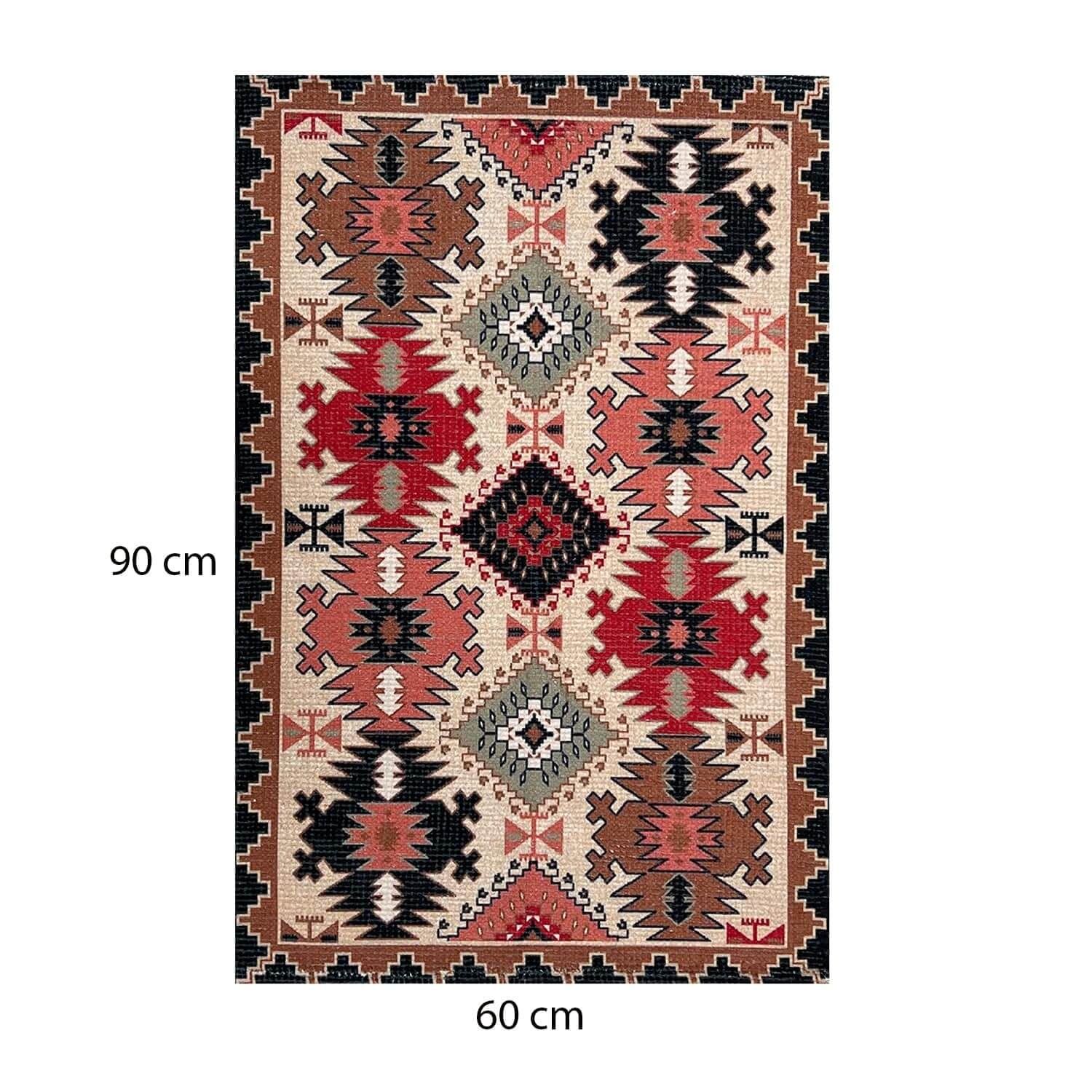 Mona B - Printed Vintage Dhurrie Carpet Rug Runner Floor Mat for Living Room Bedroom: 2 X 3 Feet Multi Color - PR-112 (2436)