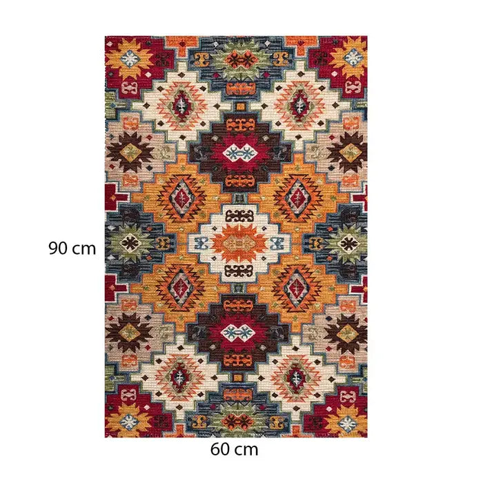 Vintage Dhurrie Rug Carpet 2x3 Feet - Multi Color Floor Mat for Living Room & Bedroom