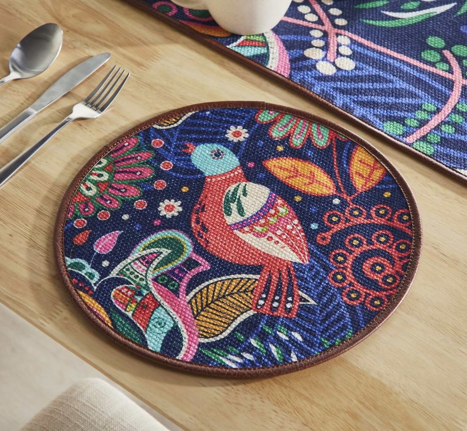 Mona B - Set of 2 Printed Placemats, 13 INCH Round, Best for Bed-Side Table/Center Table, Dining Table/Shelves - PP-111