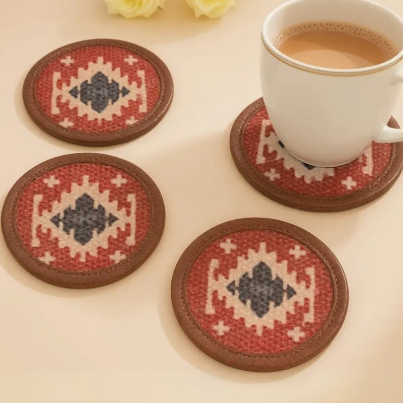 Mona B - Set of 4 Printed Coasters, 4.5 INCH Round, Best for Bed-Side Table/Center Table, Dining Table - BR-504 CO