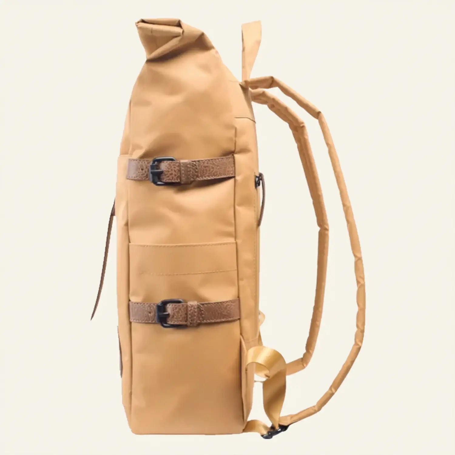 mustard backpack with straps on a white background