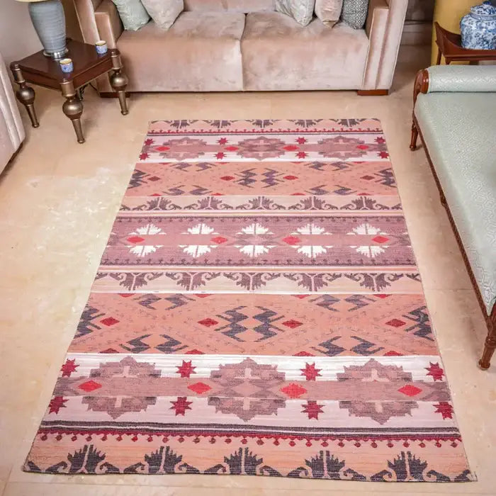 Mona B - Printed Vintage Dhurrie Carpet Rug Runner Floor Mat for Living Room Bedroom: 5 X 8 Feet Multi Color - BR-501 RGL