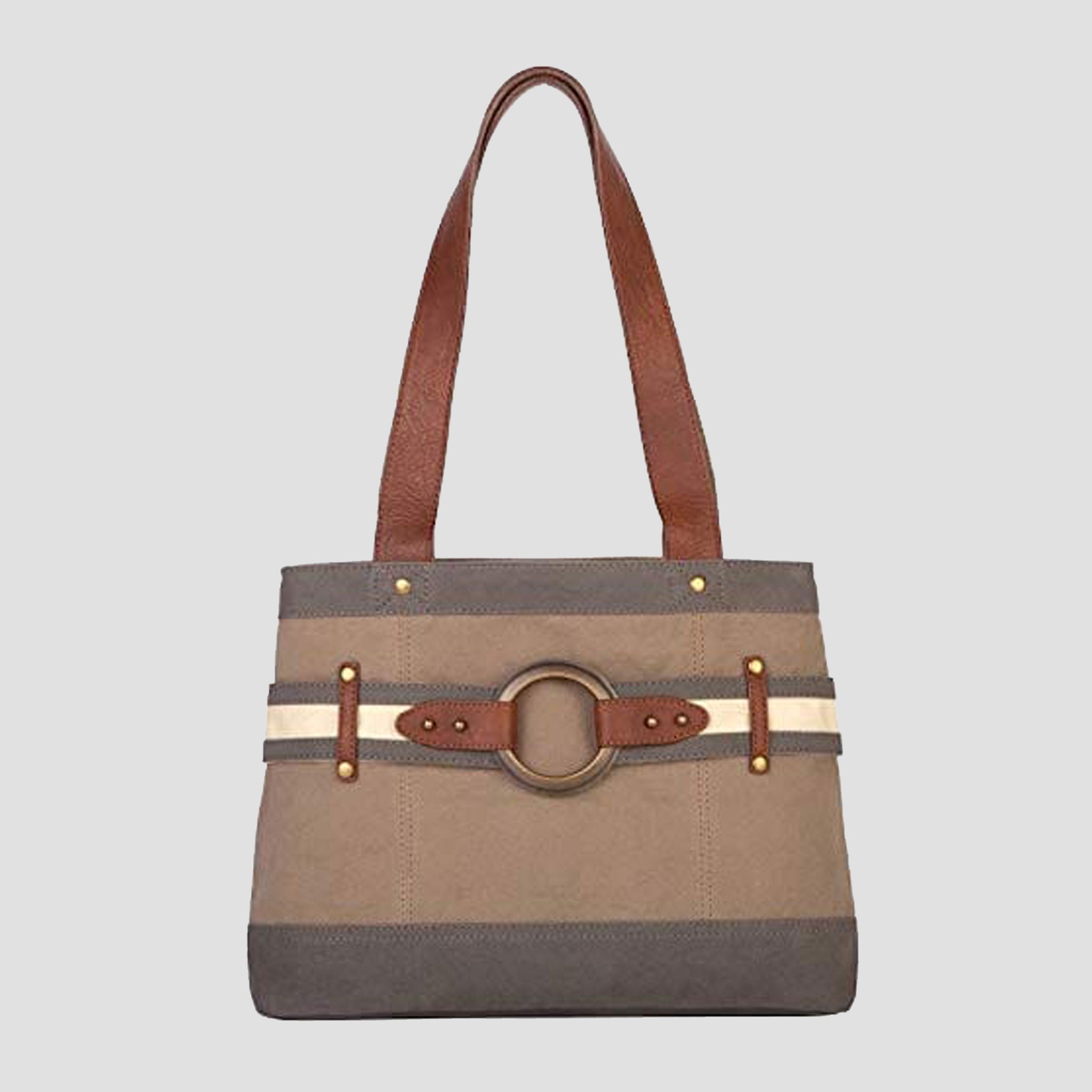 Mona B Medium Canvas Handbag for Women | Zipper Tote Bag for Grocery, Shopping, Travel | Stylish Vintage Shoulder Bags for Women: Brown