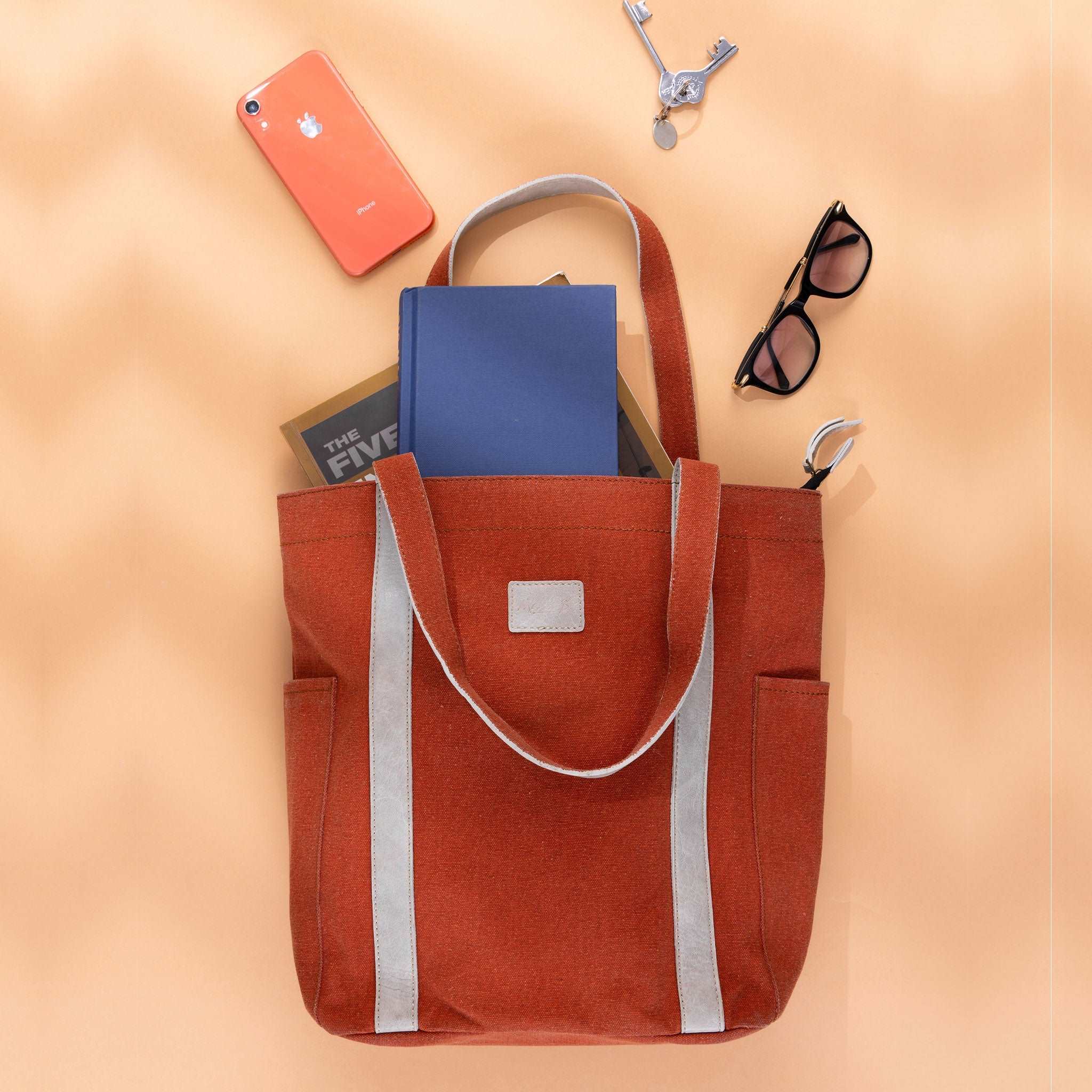 Mona B Color Block Tote: Burnt Orange - (M-2502) - Handbag by Mona-B - 