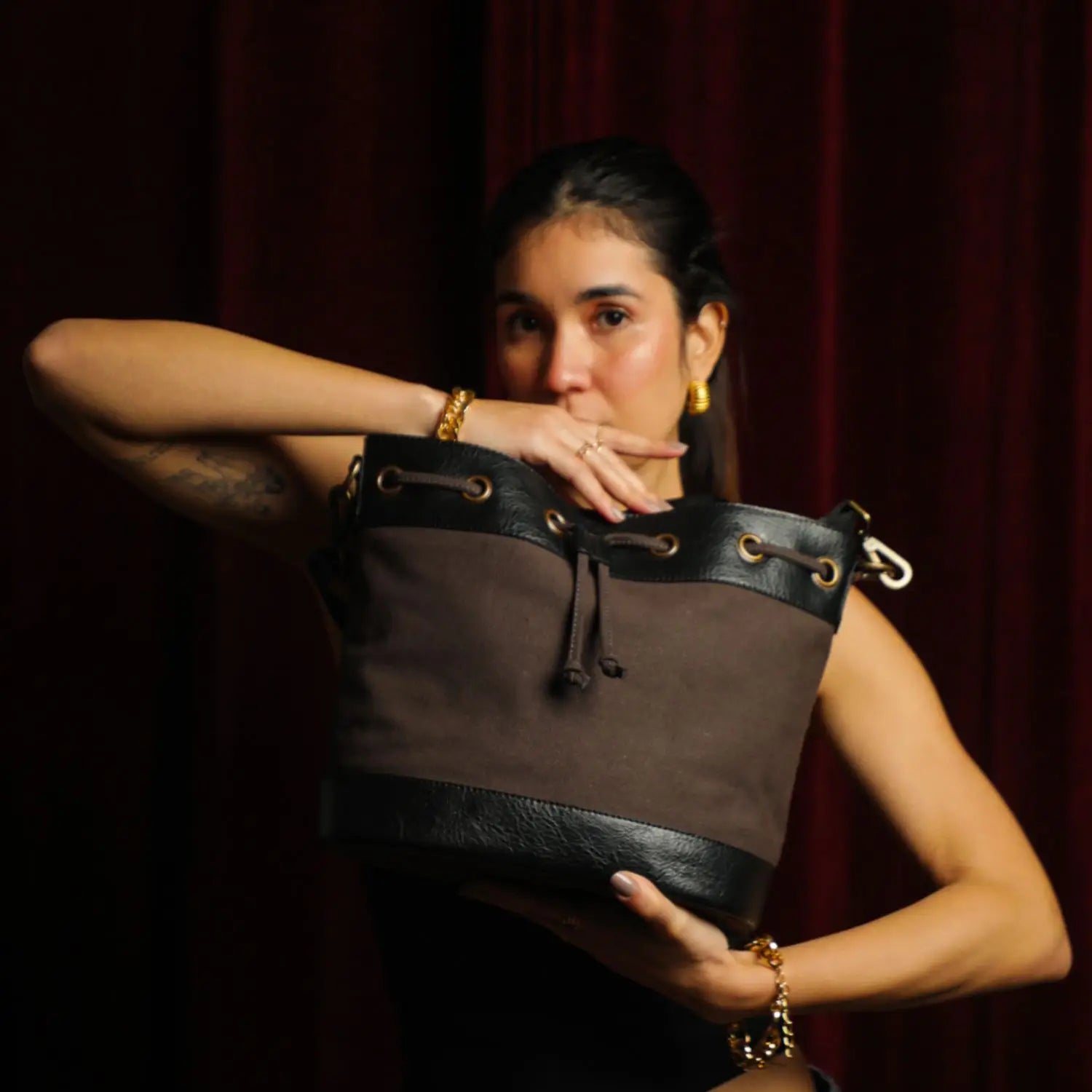 Bucket Crossbody Bag for Women - Chocolate