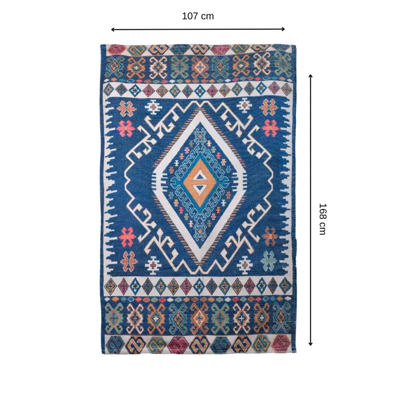 Mona B - Printed Vintage Dhurrie Carpet Rug Runner Floor Mat for Living Room Bedroom: 3.5 X 5.5 Feet Multi Color - BR-503 RGM