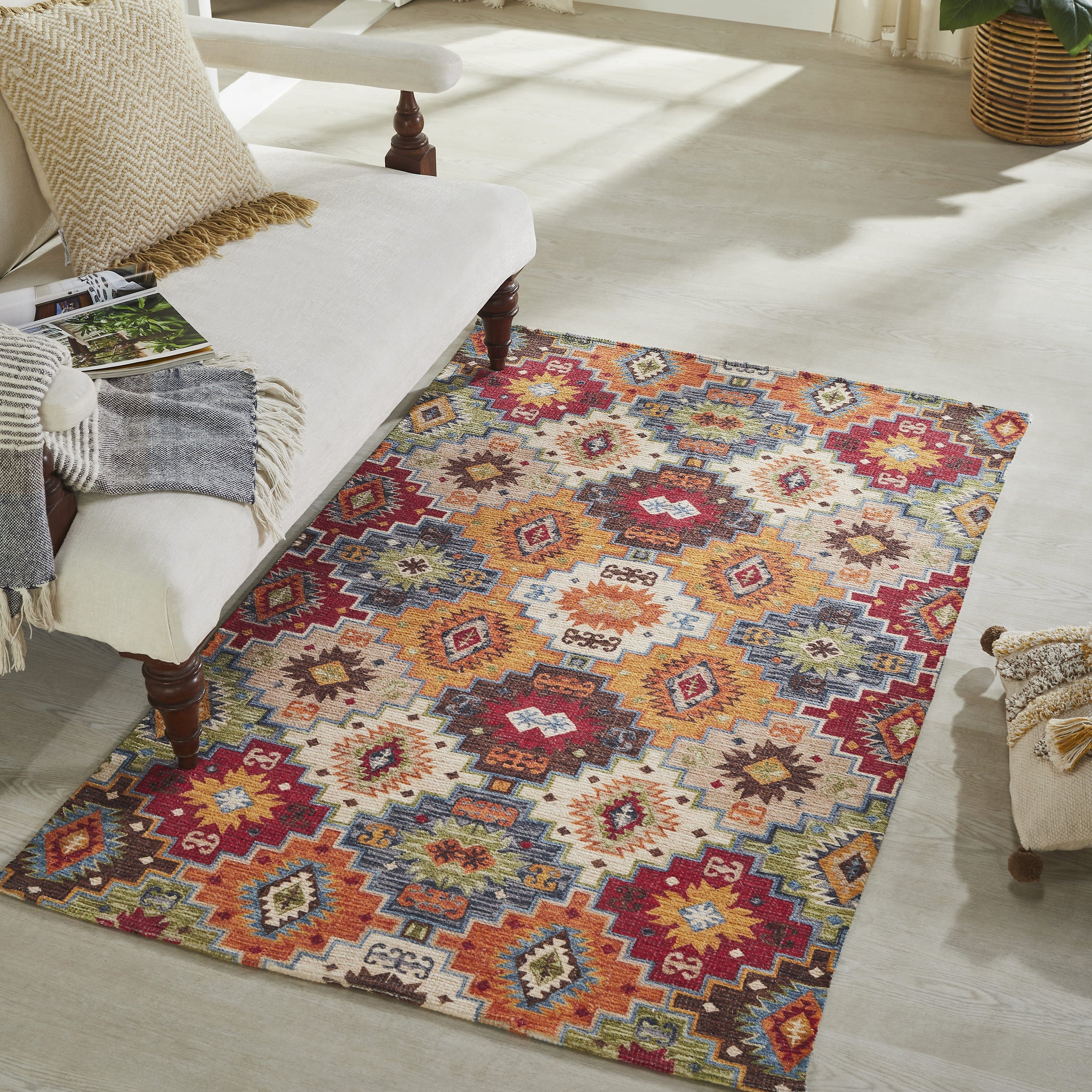 Mona B Printed Vintage Dhurrie Carpet Rug Runner Floor Mat for Living Room Bedroom: 3.5 X 5.5 Feet Multi Color - PR-116 (4266)