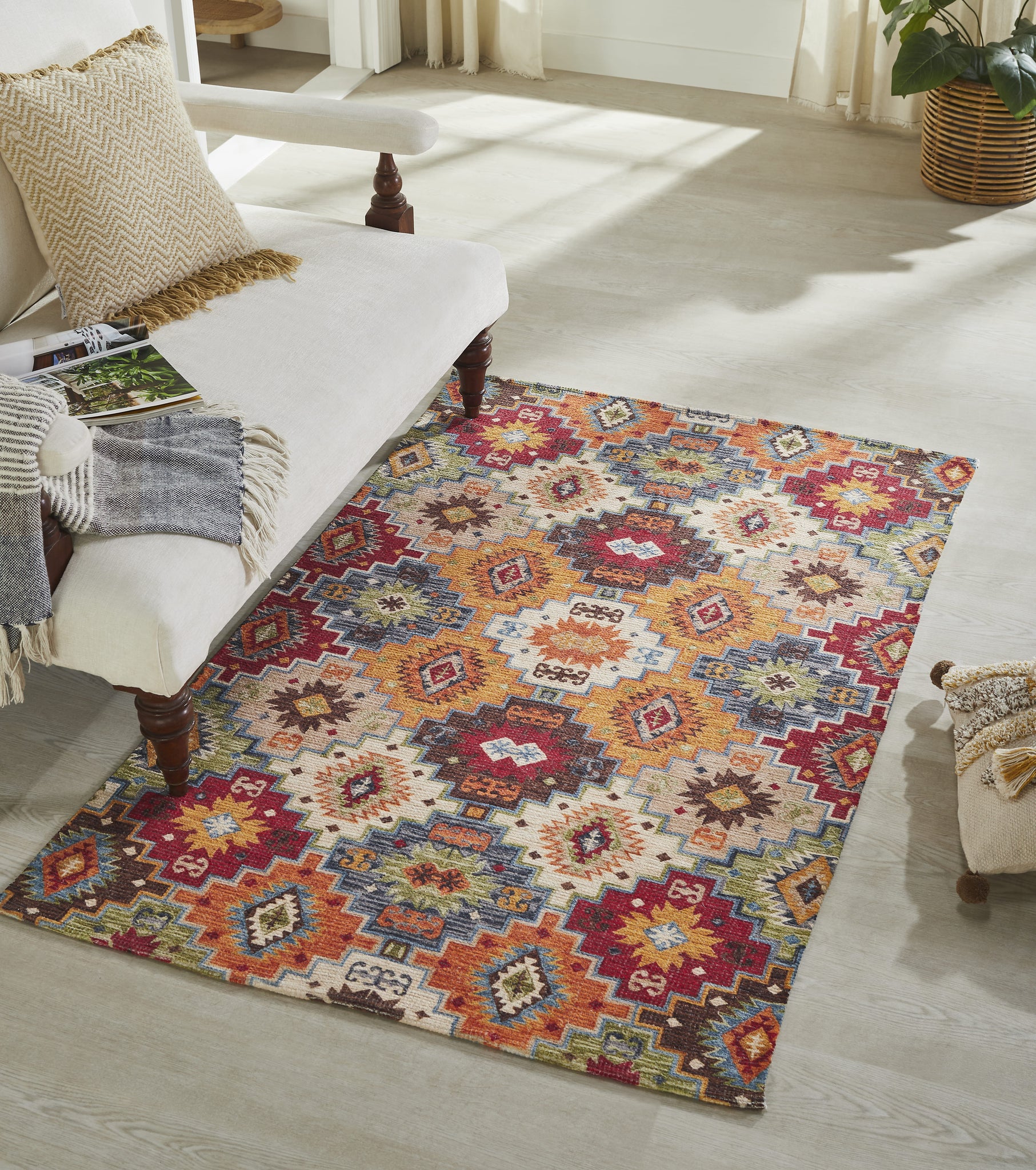 Mona B Printed Vintage Dhurrie Carpet Rug Runner Floor Mat for Living Room Bedroom: 3.5 X 5.5 Feet Multi Color - PR-116 (4266)