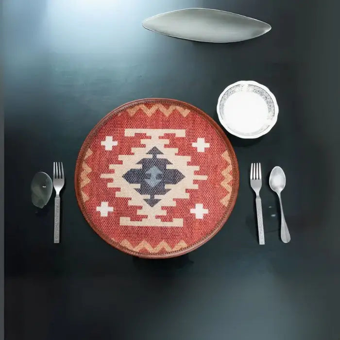 Mona B - Set of 2 Printed Placemats, 13 INCH Round, Best for Bed-Side Table/Center Table, Dining Table/Shelves - BR-504 P